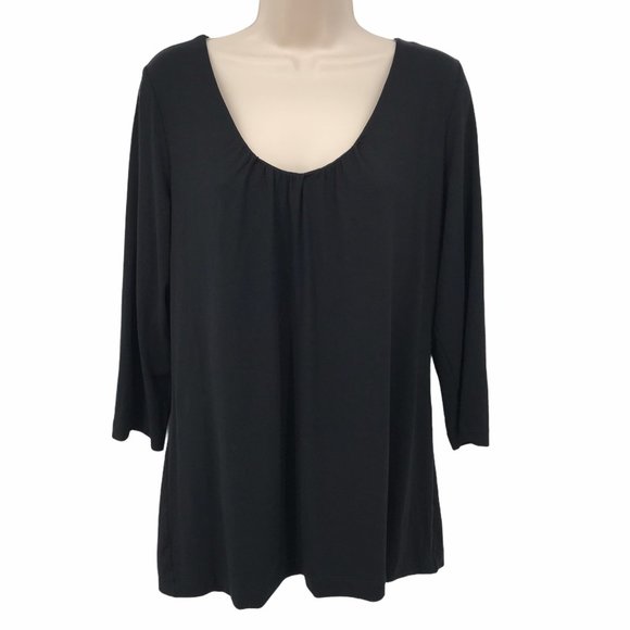 NWT Chico’s Black Stretch Knit Scoop Neck Blouse L - Picture 1 of 7